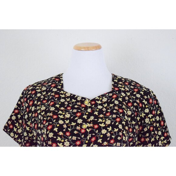 Vintage 80s‎ Handmade Polyester Dark  Floral Blouse - Picture 4 of 10